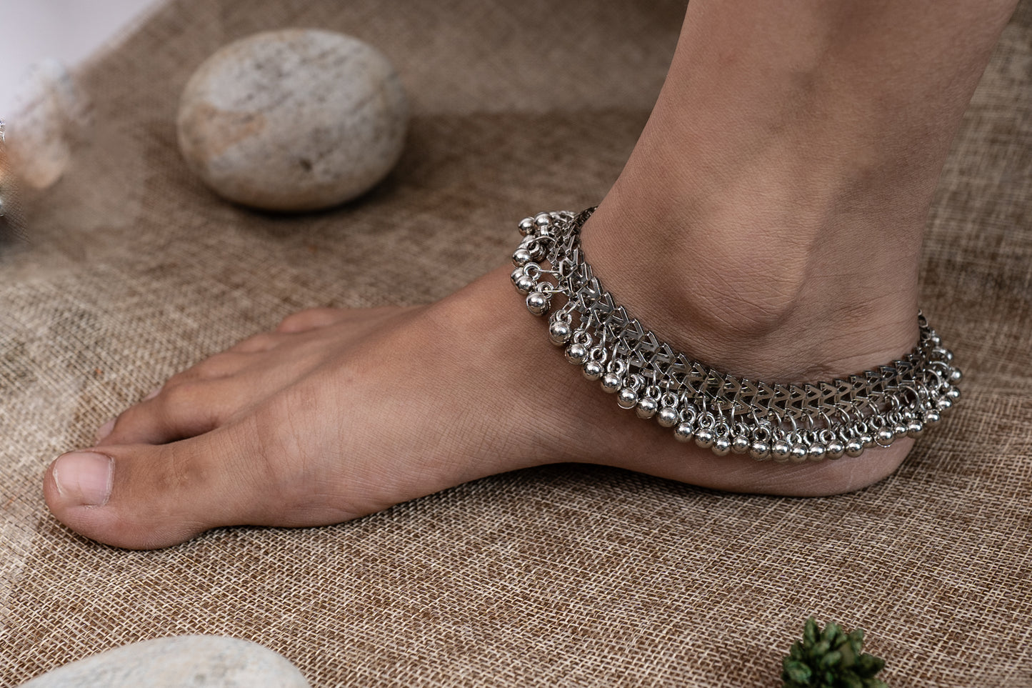 AlikeMoon Oxidised Silver Anklets Pair for Women