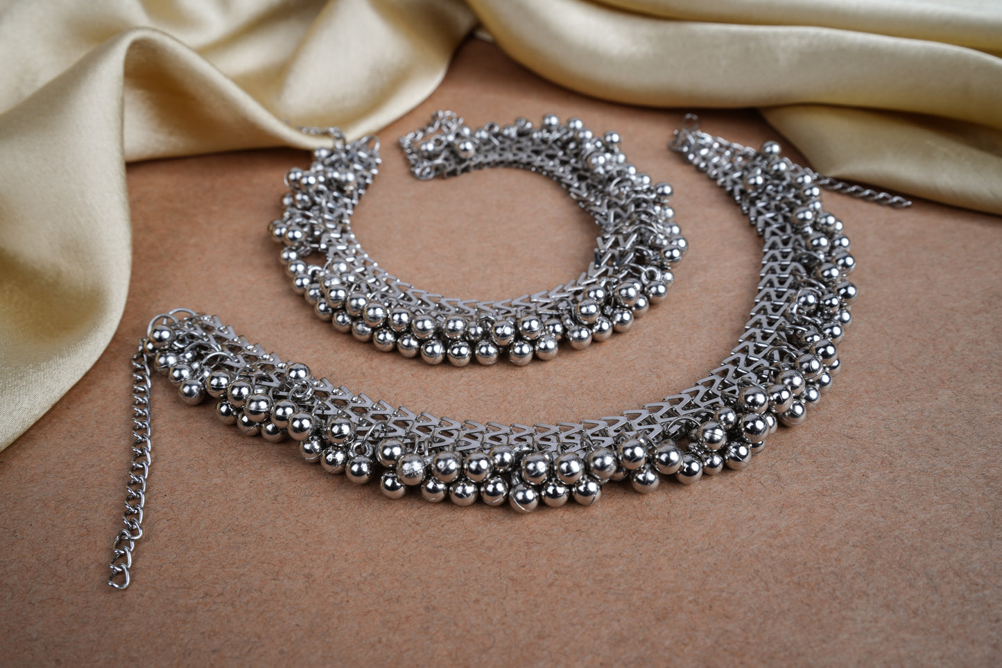 AlikeMoon Oxidised Silver Anklets Pair for Women