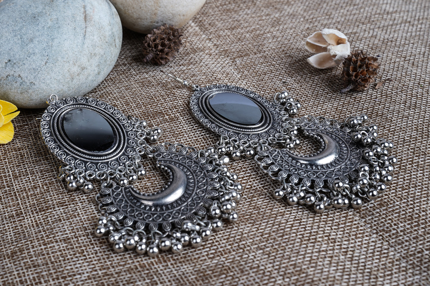 Mirror Silver Oxidized Earrings