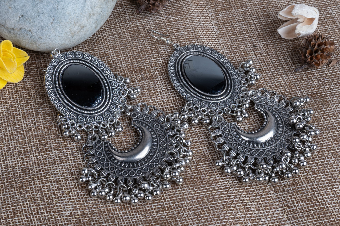 Mirror Silver Oxidized Earrings