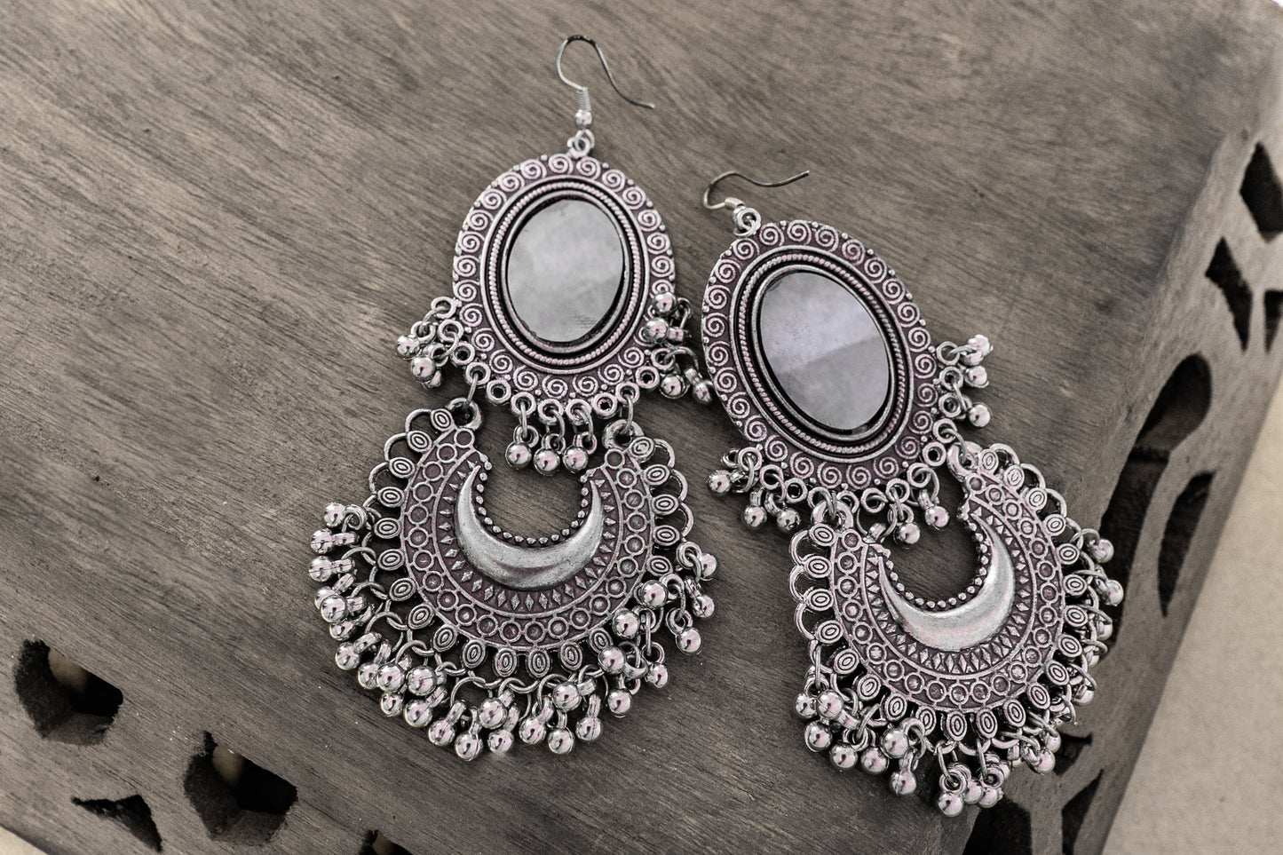 Mirror Silver Oxidized Earrings