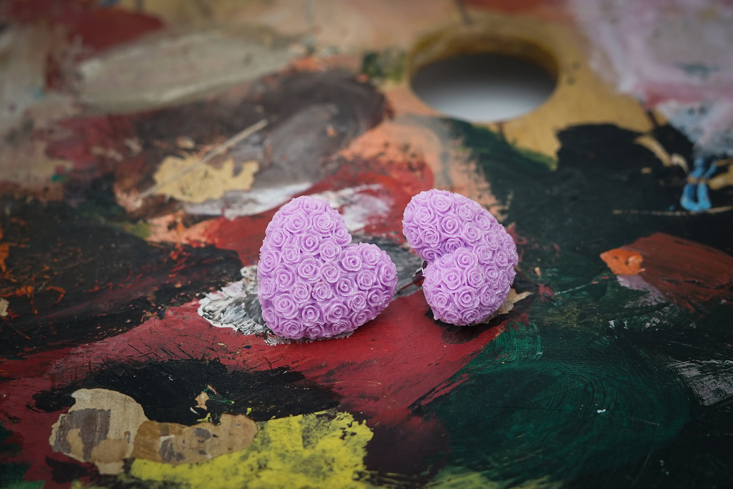 Heart-Shaped Korean Earrings with sculpted Pink Roses