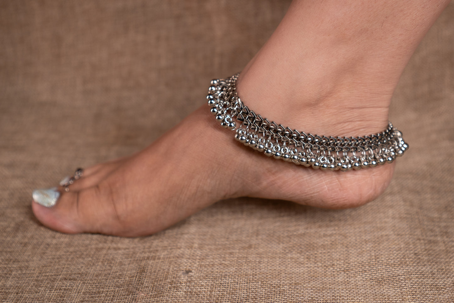 AlikeMoon Oxidised Silver Anklets Pair for Women