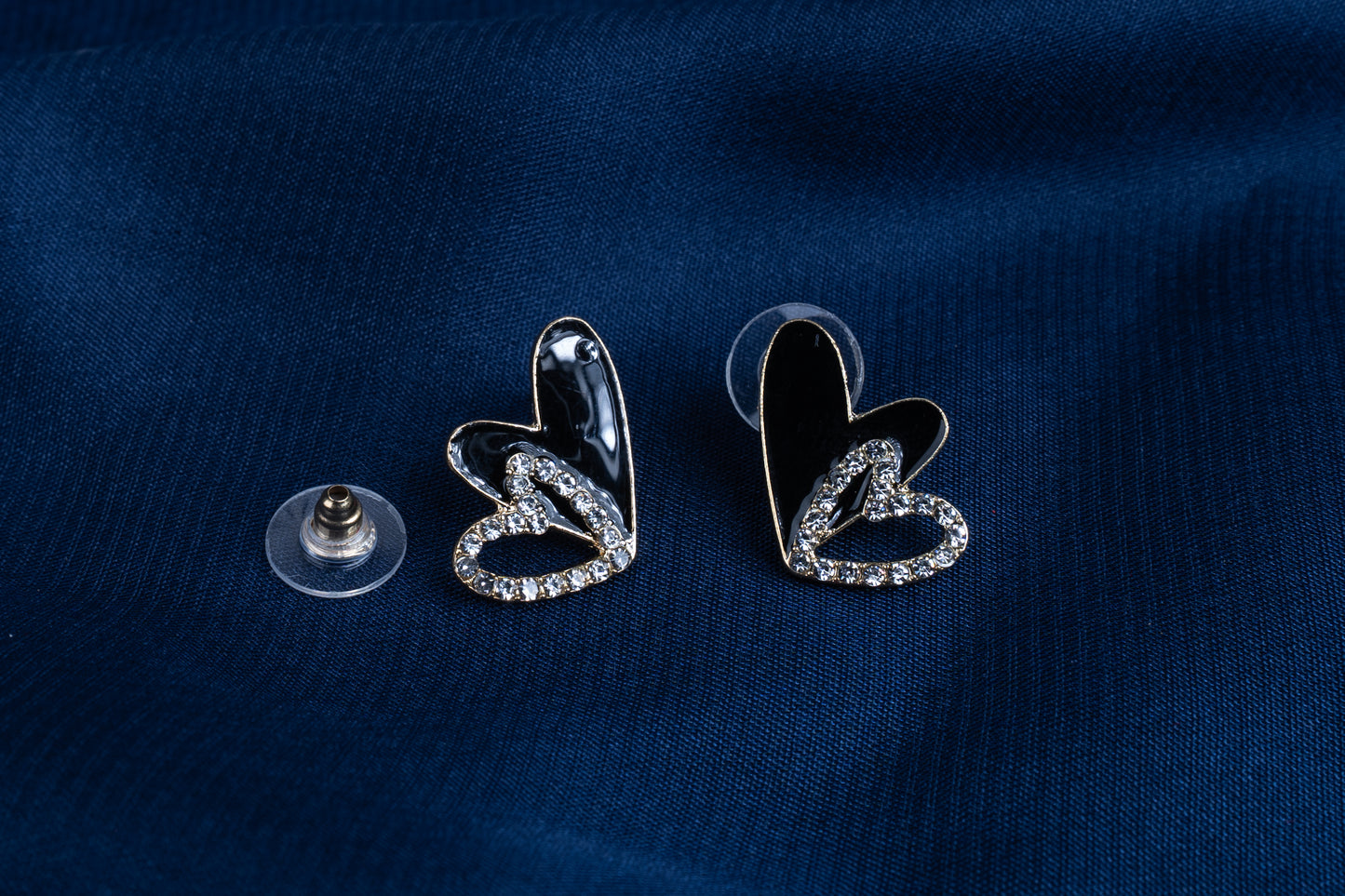 korean Black Silver Heart Earring