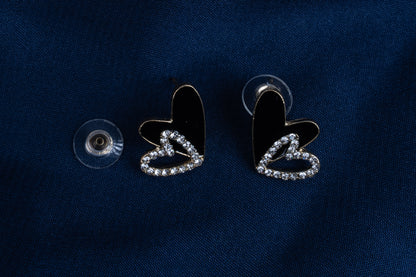 korean Black Silver Heart Earring