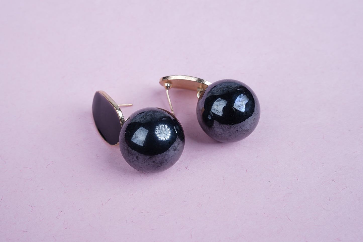 Korean Earrings - Elegant Black Spheres