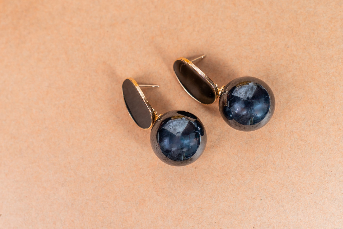 Korean Earrings - Elegant Black Spheres