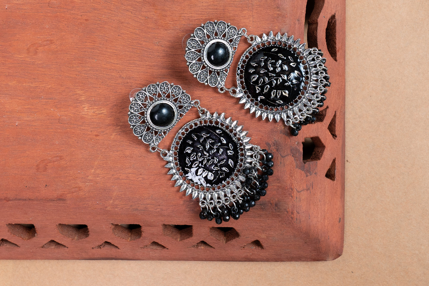 Black Elegant Silver Oxidized Earrings