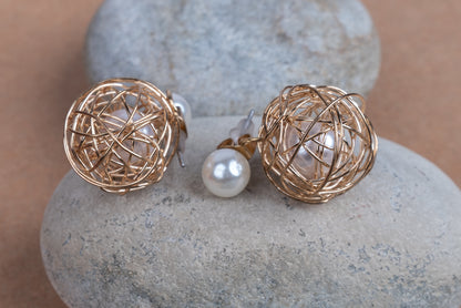 Stylish Korean Earring of Pearl encased in a Golden wire