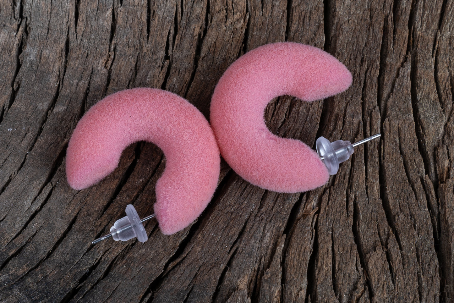 Pinkish Crescent-Shaped Velvet Korean Earrings