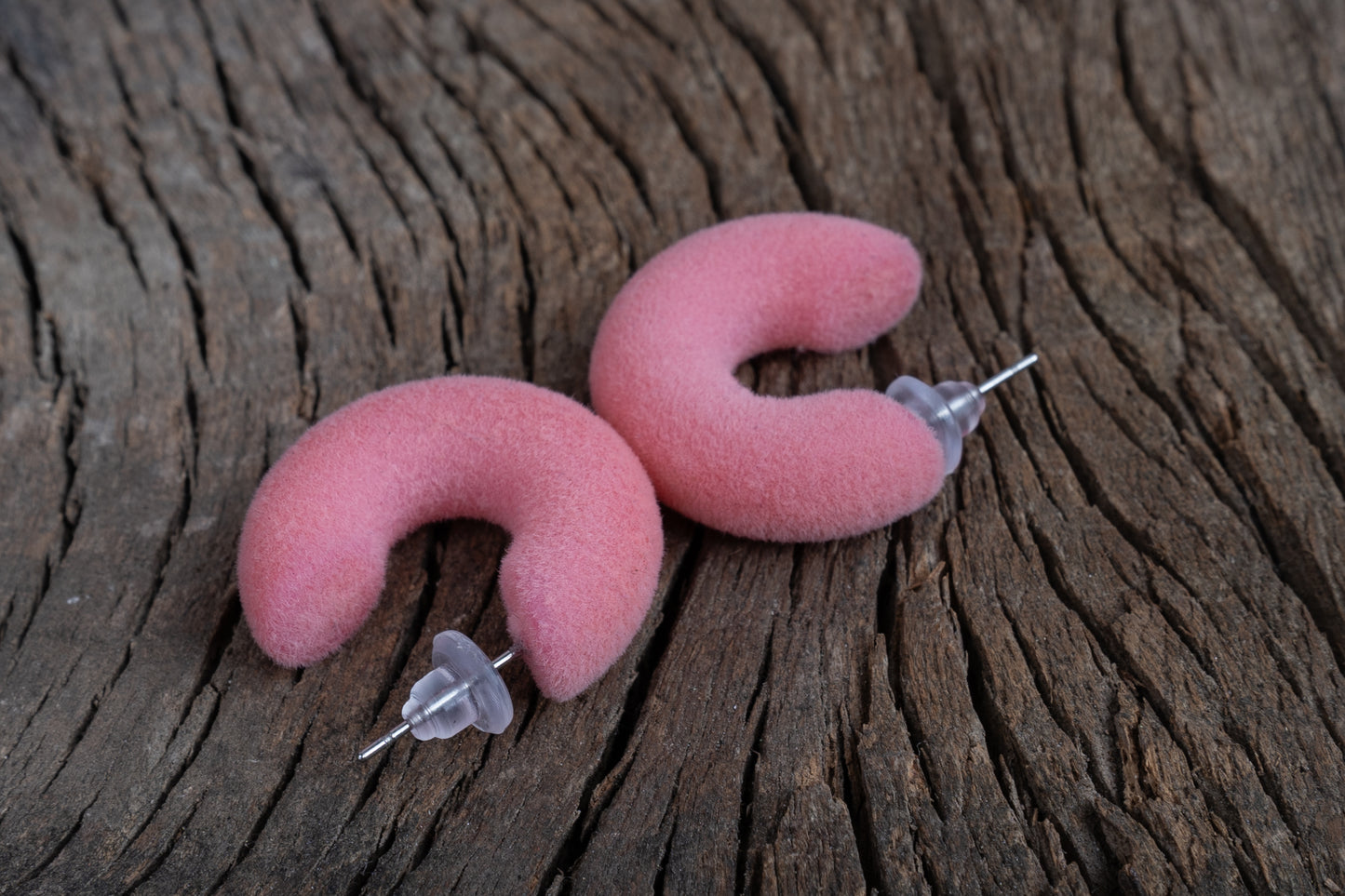 Pinkish Crescent-Shaped Velvet Korean Earrings