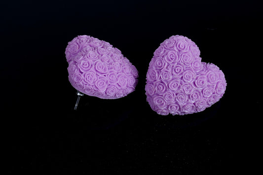 Heart-Shaped Korean Earrings with sculpted Pink Roses