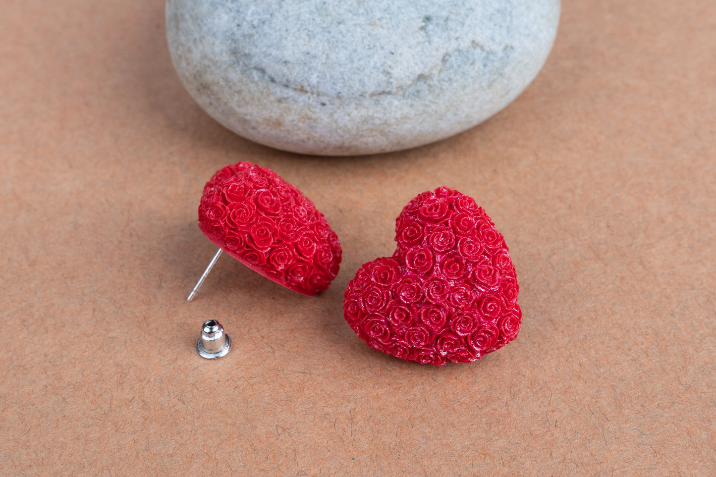 Red Heart Shaped Korean Earrings