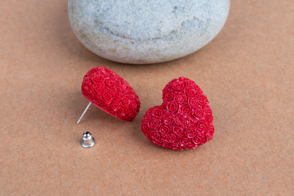 Red Heart Shaped Korean Earrings