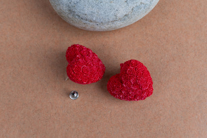 Red Heart Shaped Korean Earrings